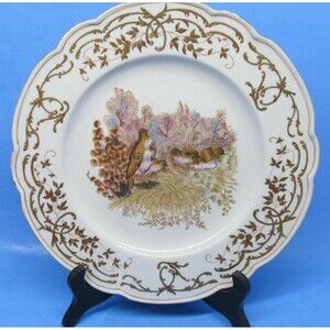 Mark Roberts Decorative Collectable Plate Hand Painted Quail Gold Trim  10 1/4'